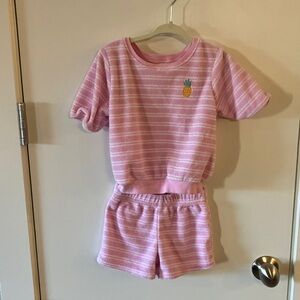 Pink Striped Kids Pajamas with Pineapple Design